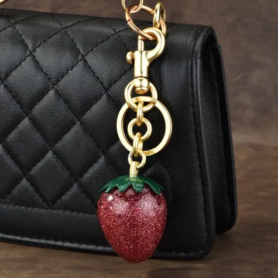 Women Fashion Strawberry Bag Pendant Keychain Instagram Style Fruit Pattern Plastic Resin