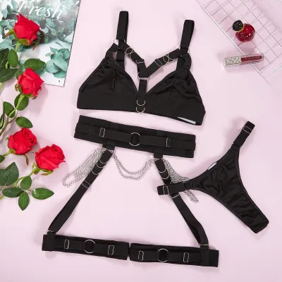 Women Sexy Metal Chain Lingerie Bra Set
