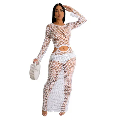 Women Sexy Handmade Knit Cutout Sequin Beach Cover-Up Dress