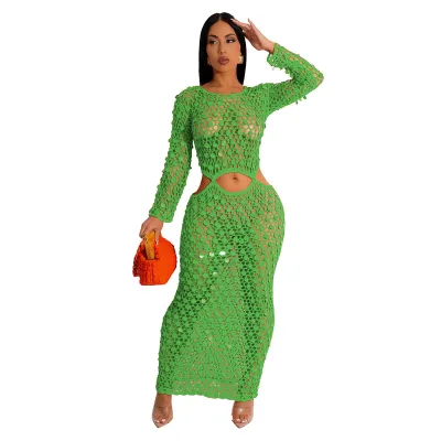 Women Sexy Handmade Knit Cutout Sequin Beach Cover-Up Dress