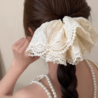 Oversized Lace Solid Color Scrunchie