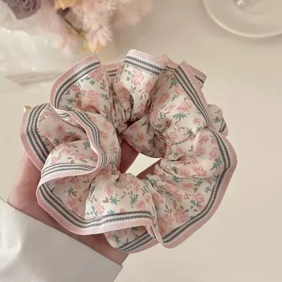 Romantic Green Vintage Oversized Flower Hair Ring Scrunchy