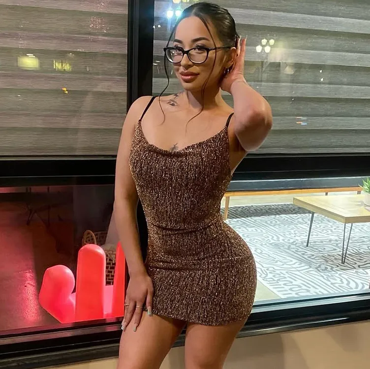 Women Sexy Shiny Strap Bodycon Dress Nightclub Street Style