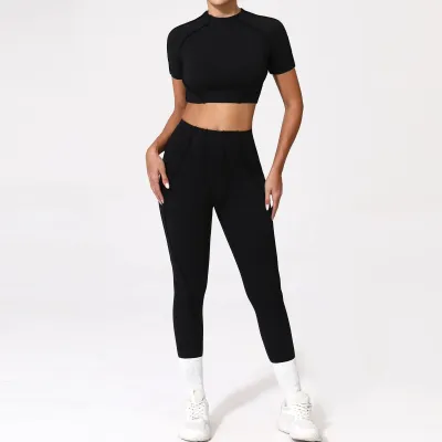 Yoga Quick-Drying Tight Short-Sleeved Sports Fitness Set for Women