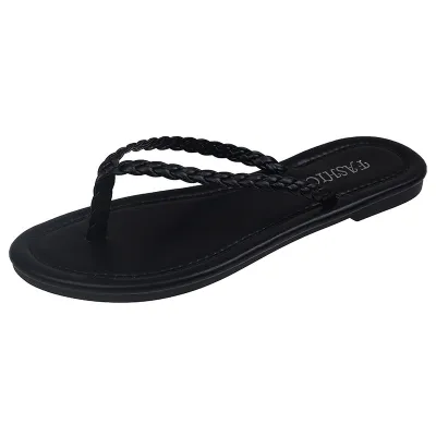 Plus Size Women Round-Toe Woven Strap Lightweight Casual Flip-Flops Sandals