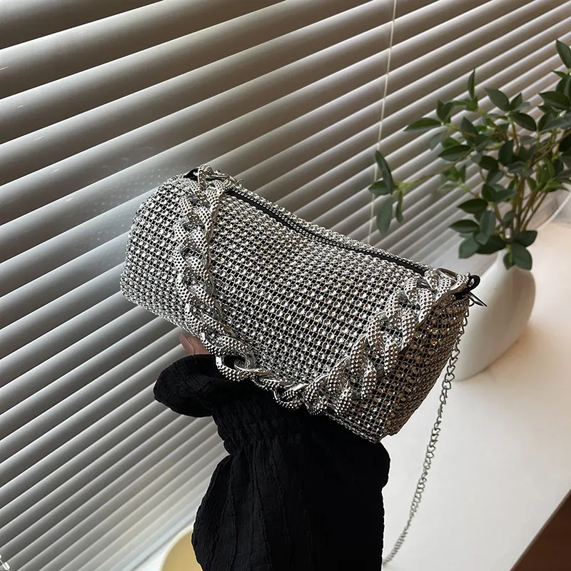 Women Fashion Metal Chain Rhinestone Crossbody Bag