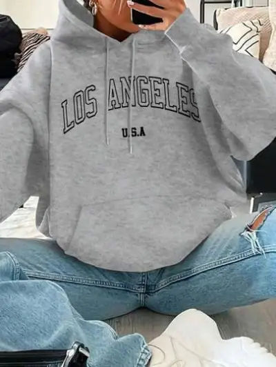 Women Casual Loose Letter-Print Hoodie