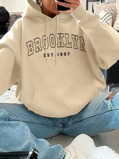 Women Casual Loose Letter-Print Hoodie