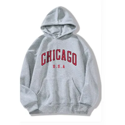 Men's Casual Printed Loose Fleece-Lined Pullover Hoodie with Geometric Pattern