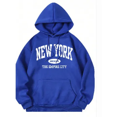 Men's Casual Printed Loose Fleece-Lined Pullover Hoodie with Geometric Pattern