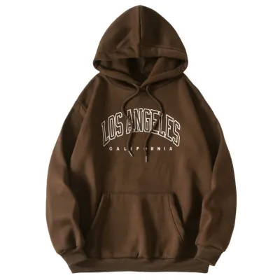 Men's Casual Printed Loose Fleece-Lined Pullover Hoodie with Geometric Pattern