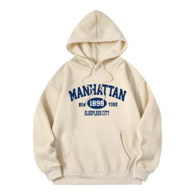 Men's Casual Printed Loose Fleece-Lined Pullover Hoodie with Geometric Pattern