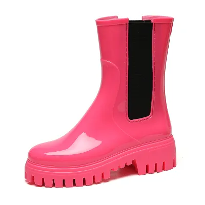 Women's Fashion Color Block Platform Rain Boots