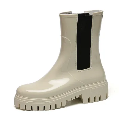 Women's Fashion Color Block Platform Rain Boots