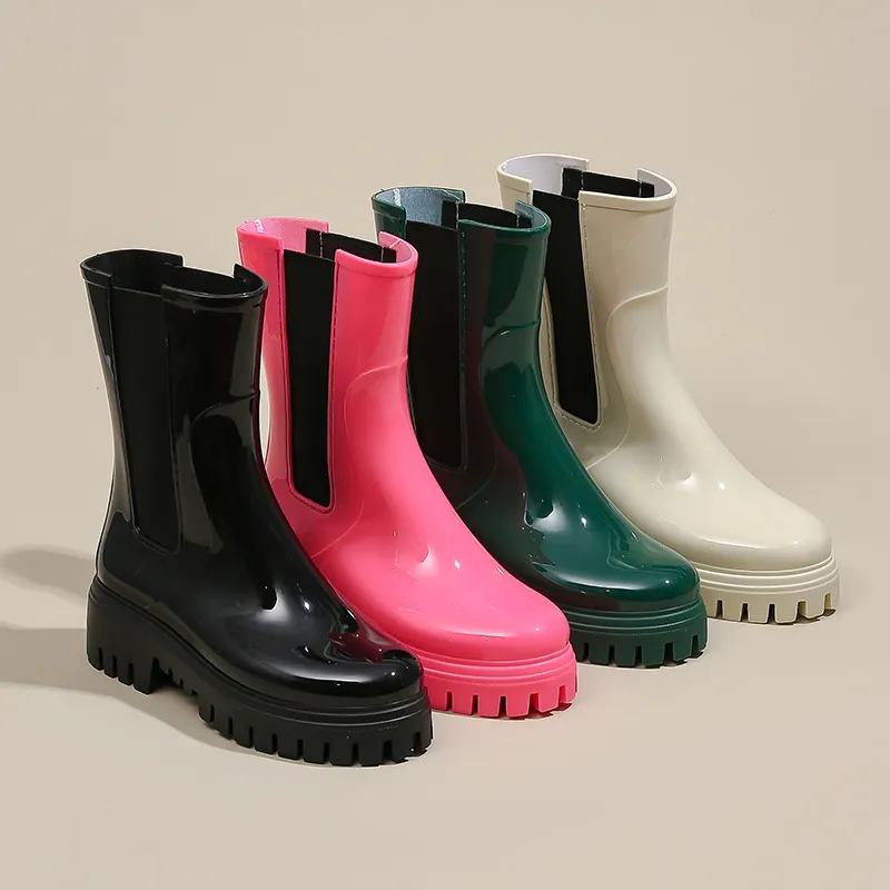 Women's Fashion Color Block Platform Rain Boots