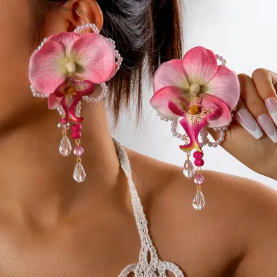 Exaggerated Women Fabric Multicolor Large Flower Earrings