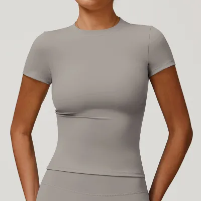 Women's Quick-Dry Yoga T-Shirt - Casual Solid Color Short-Sleeve Top