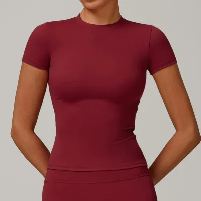 Women's Quick-Dry Yoga T-Shirt - Casual Solid Color Short-Sleeve Top