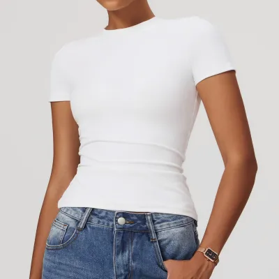 Women's Quick-Dry Yoga T-Shirt - Casual Solid Color Short-Sleeve Top