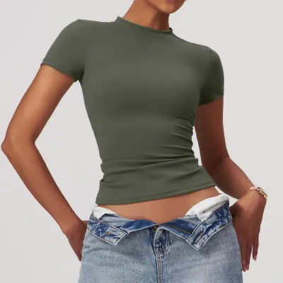 Women's Quick-Dry Yoga T-Shirt - Casual Solid Color Short-Sleeve Top