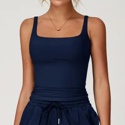 Women's Quick-Drying Nylon Spandex Yoga Tank Top - Casual Solid Color Vest Top