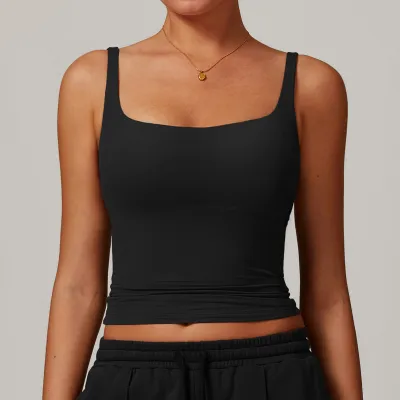 Women's Quick-Drying Nylon Spandex Yoga Tank Top - Casual Solid Color Vest Top