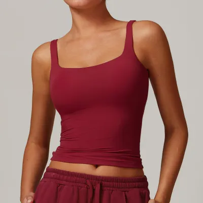 Women's Quick-Drying Nylon Spandex Yoga Tank Top - Casual Solid Color Vest Top