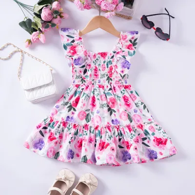 Girl'S Fashion Floral Print Ruffle Dress
