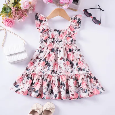Girl'S Fashion Floral Print Ruffle Dress