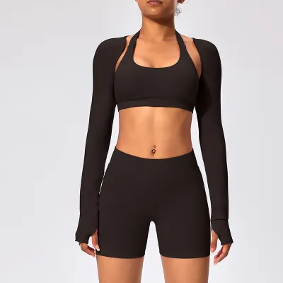 Women Casual Yoga Sports Top Long Sleeve Solid Color Nylon Blending