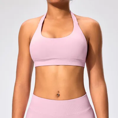 Women Sexy Solid Color Halter-Neck Backless Sports Yoga Top Bra