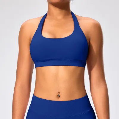Women Sexy Solid Color Halter-Neck Backless Sports Yoga Top Bra