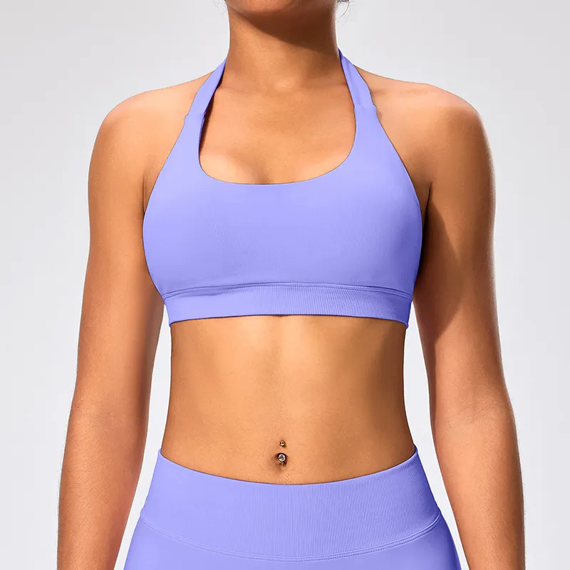 Women Sexy Solid Color Halter-Neck Backless Sports Yoga Top Bra