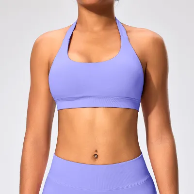 Women Sexy Solid Color Halter-Neck Backless Sports Yoga Top Bra