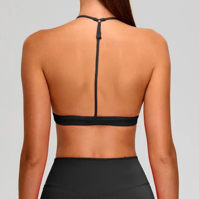 Women Halter Neck Yoga Sports Bra Solid Color