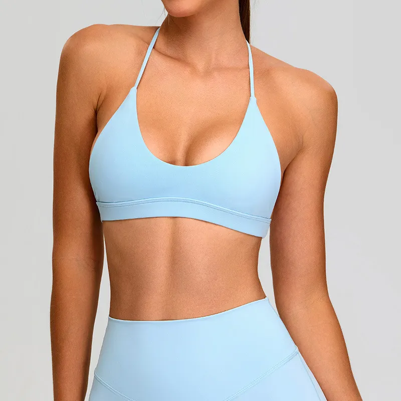 Women Halter Neck Yoga Sports Bra Solid Color