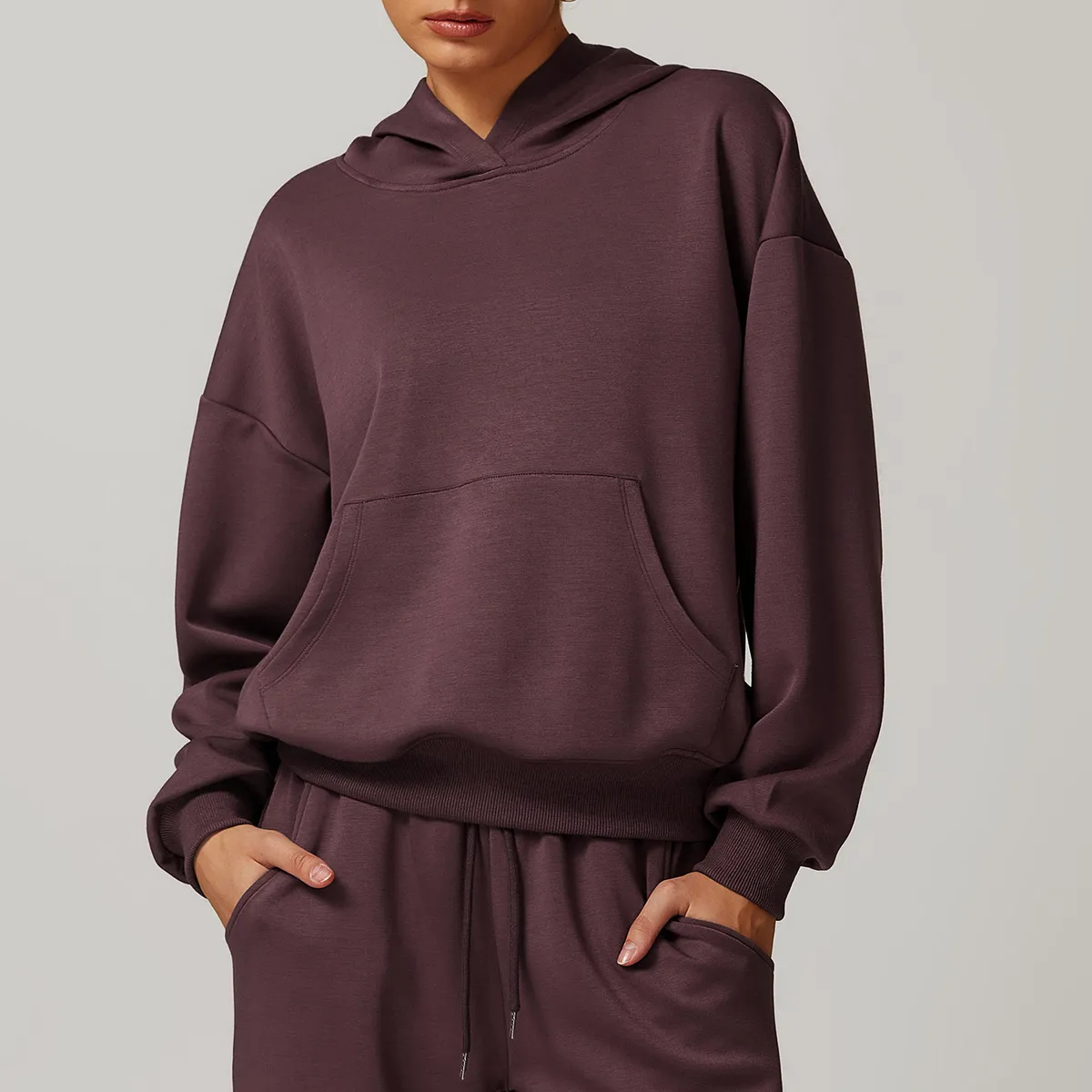 Women Casual Solid Color Long Sleeve Loose Sports Hoodies