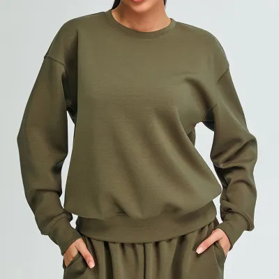 Women Casual Solid Color Long-Sleeve Sports Sweatshirt