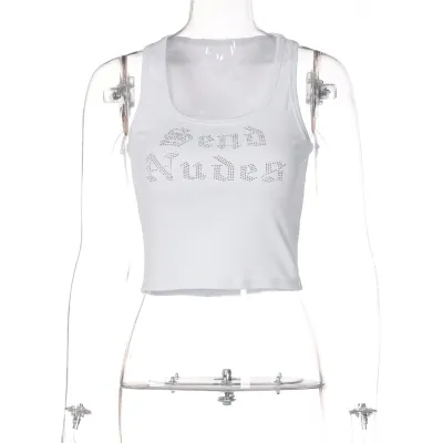 Women's Fashion Rhinestone Letter Sleeveless Cropped Top