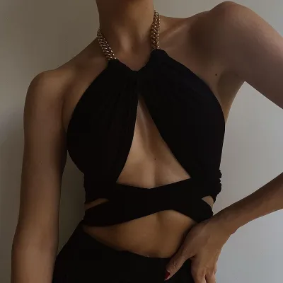 Women Sexy Hanging Neck Strap Cropped Top