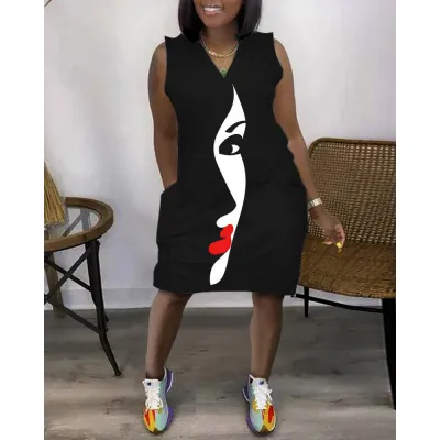 Women Casual V-Neck Sleeveless Dress