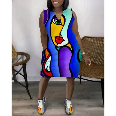 Women Casual V-Neck Sleeveless Dress