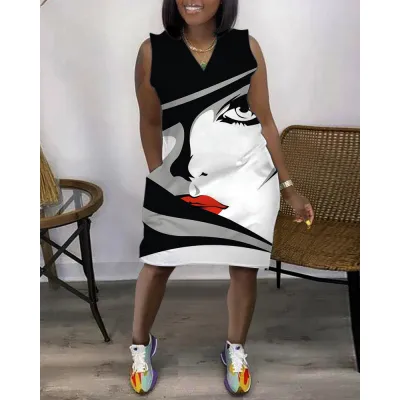 Women Casual V-Neck Sleeveless Dress