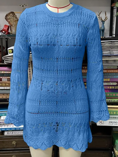 Women's Hollow Knitted Beach Cover-Up - Solid Color Swimwear