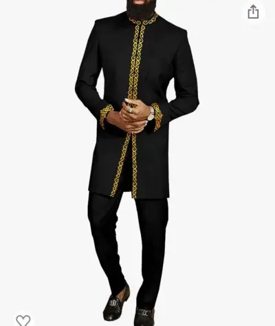 Men Fashion Casual Printed Slim Fit Long-Sleeve Kaftan Dress Pants 2-Piece Set