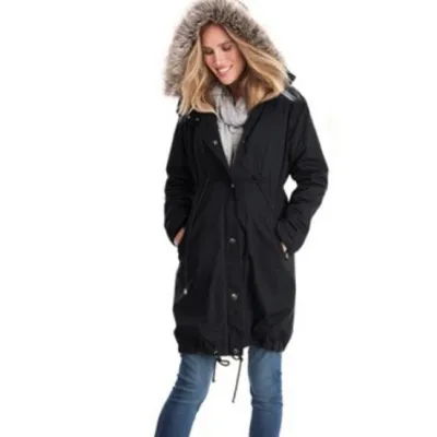 Pregnant Women Casual Stitching Fur Collar Zipper Multifunctional Hoodies Jacket