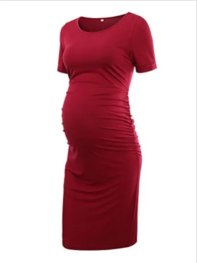Pregnant Woman Casual Simple Solid Color Round Neck Short Sleeve Dress