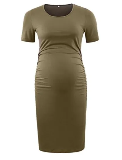 Pregnant Woman Casual Simple Solid Color Round Neck Short Sleeve Dress