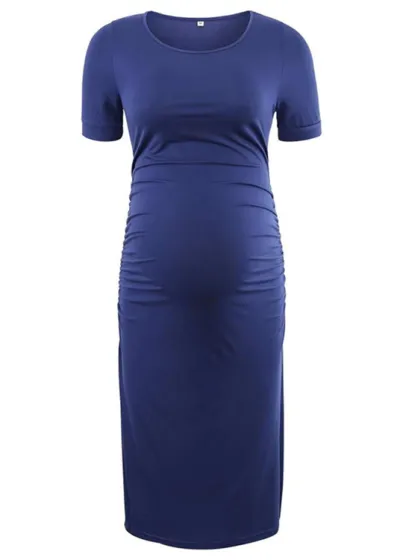 Pregnant Woman Casual Simple Solid Color Round Neck Short Sleeve Dress