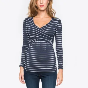 Pregnant Woman Casual Stripe V-Neck Long-Sleeve Breastfeeding T-Shirt